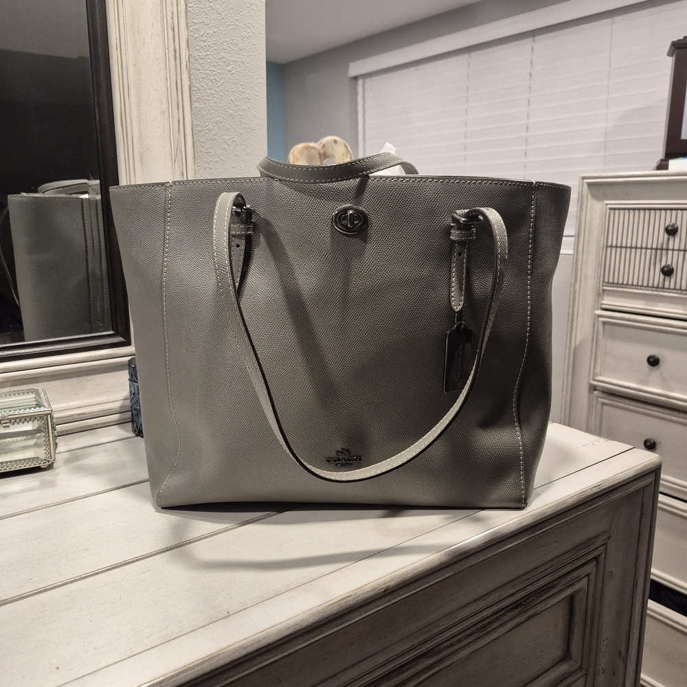 Coach Silver Leather Tote Bag